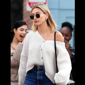 NEW Oak + Fort Cozy Chunky Knit Cardigan Oatmeal Off White Light Grey Beige